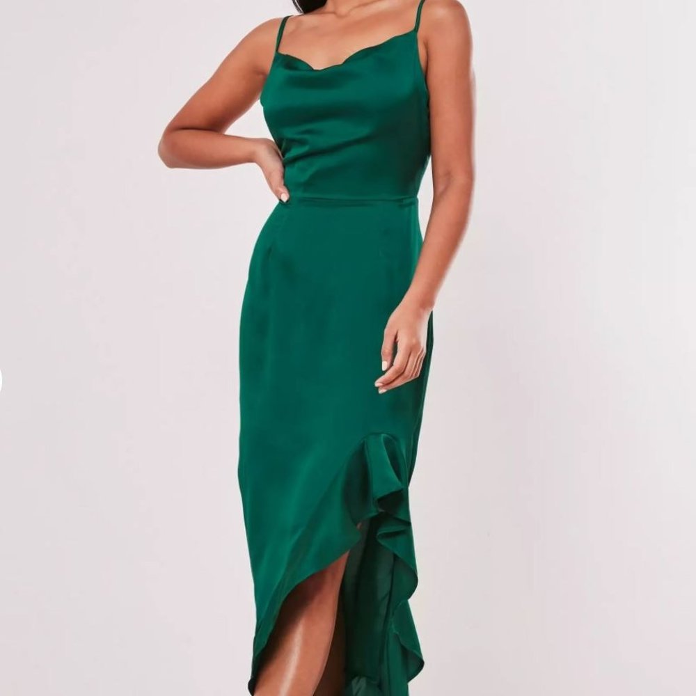 missguided satin ruffle side cami midi dress 🖤